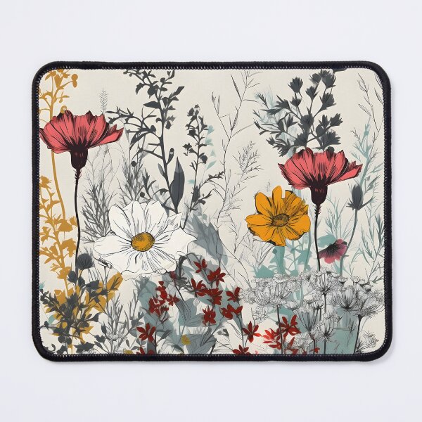 Item preview, Wildflowers of Meadow Lineart – White Yellow Orange Red Cosmos and Carnations designed and sold by EmeraldeaArt.