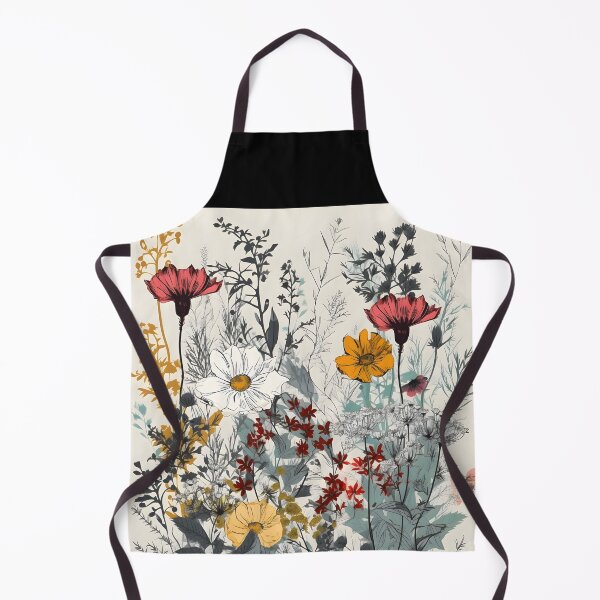 Item preview, Wildflowers of Meadow Lineart – White Yellow Orange Red Cosmos and Carnations designed and sold by EmeraldeaArt.