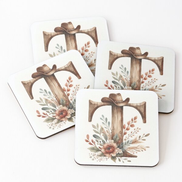 Item preview, Rustic farmhouse floral monogram T- western Letter art designed and sold by WF-Studio.