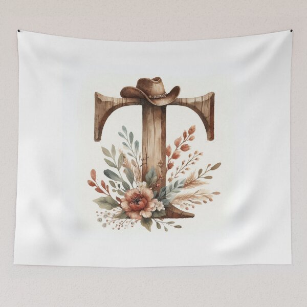 Item preview, Rustic farmhouse floral monogram T- western Letter art designed and sold by WF-Studio.