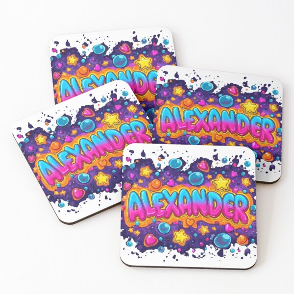 Item preview, Colorful 3D Name Alexander – Neon Bubble Letters with Stars and Hearts designed and sold by AlexLineArt.