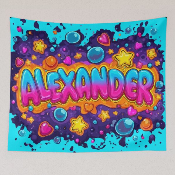 Item preview, Colorful 3D Name Alexander – Neon Bubble Letters with Stars and Hearts designed and sold by AlexLineArt.