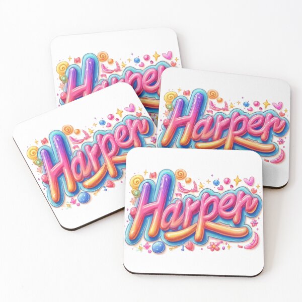 Item preview, Colorful 3D Name Harper – Neon Candy Style Letters with Hearts and Stars designed and sold by AlexLineArt.