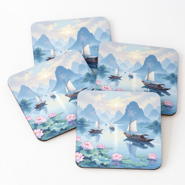 Item preview, Blue Asian Waterways Guilin China Mountains designed and sold by Sharon Schwalbe.