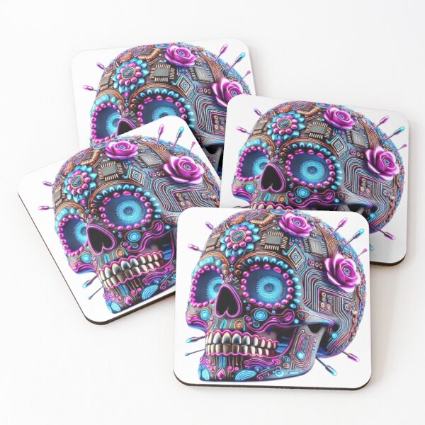 Item preview, Cyber Sugar Skull – Futuristic Día de los Muertos Sticker & Illustration designed and sold by trend-forge.