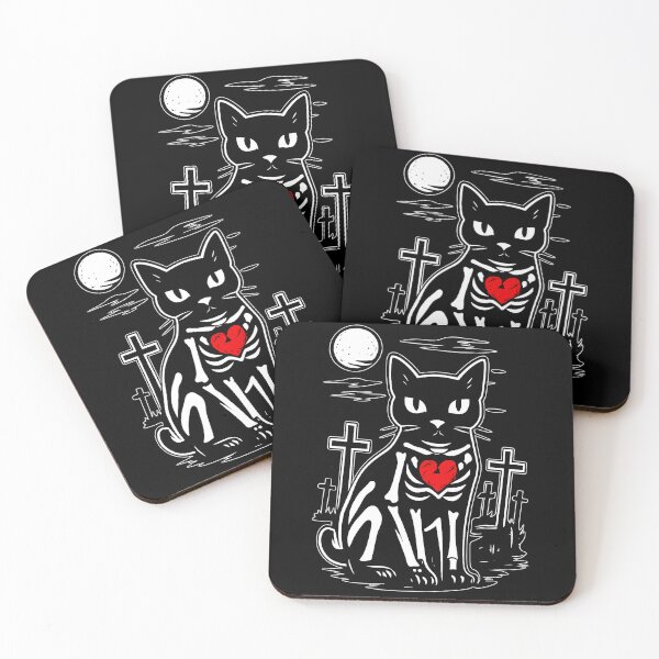 Item preview, Skeletal Cat Graveyard T-Shirt – Black and White Gothic Cat with Red Heart designed and sold by Pet Lovers Market.