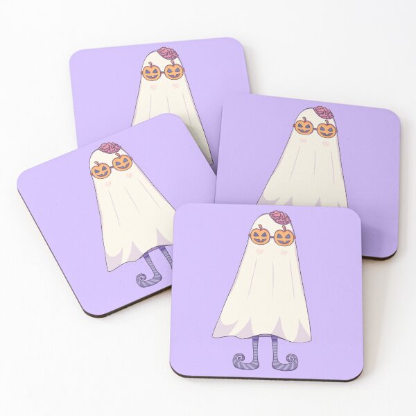 Item preview, shy ghost wearing pumpkin glasses designed and sold by mycue-te-leaves.