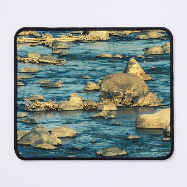 Item preview, Swift water swirls around golden river rocks designed and sold by MYTOPSHELF.