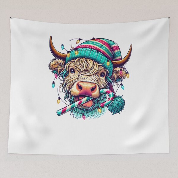 Item preview, Festive Highland Cow with Christmas Lights and Candy designed and sold by rande-narnell.