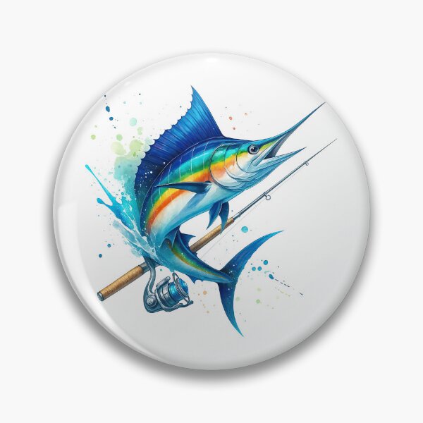 Artikelvorschau, Bunter springender Marlin mit Angelruten-Wasserspritzer-Design entworfen und verkauft von ArtfulWeave.