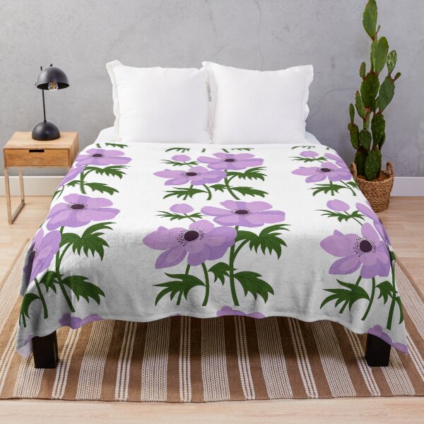 Item preview, Realistic Purple Anemone Flowers with Lush Green Leaves designed and sold by ArtfulWeave.