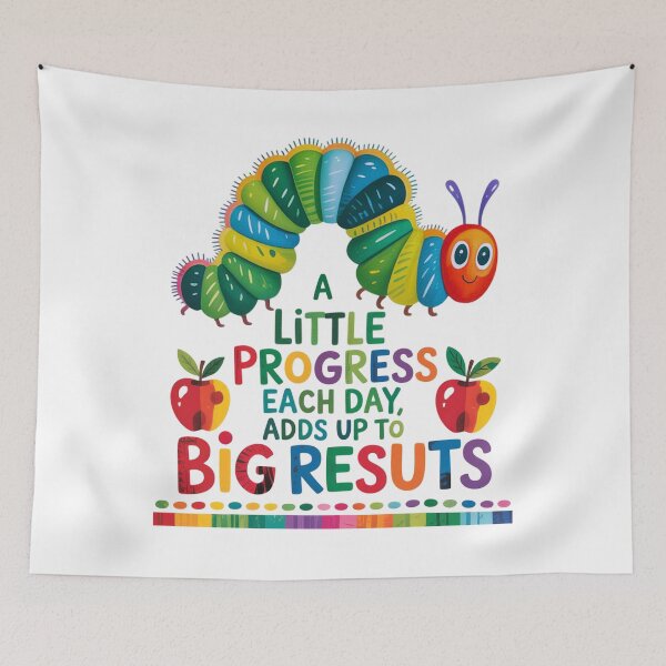 Item preview, “A Little Progress Each Day” • Caterpillar & Apple Motivational Education Design designed and sold by Twist & Print.