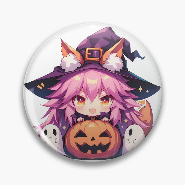 Item preview, Caster Tamamo no Mae Fate Grand Order Halloween Pumpkin Cute Chibi Anime Girl Witch Kawaii designed and sold by earlobejerk.
