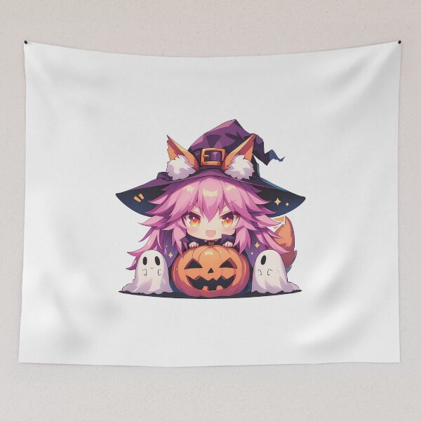 Item preview, Caster Tamamo no Mae Fate Grand Order Halloween Pumpkin Cute Chibi Anime Girl Witch Kawaii designed and sold by earlobejerk.