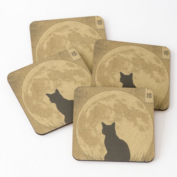 Item preview, Night Cat and Full Moon — Japanese-Style Vintage Print (Ukiyo-e Inspired) designed and sold by Teequeque.