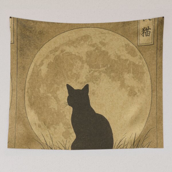 Item preview, Night Cat and Full Moon — Japanese-Style Vintage Print (Ukiyo-e Inspired) designed and sold by Teequeque.