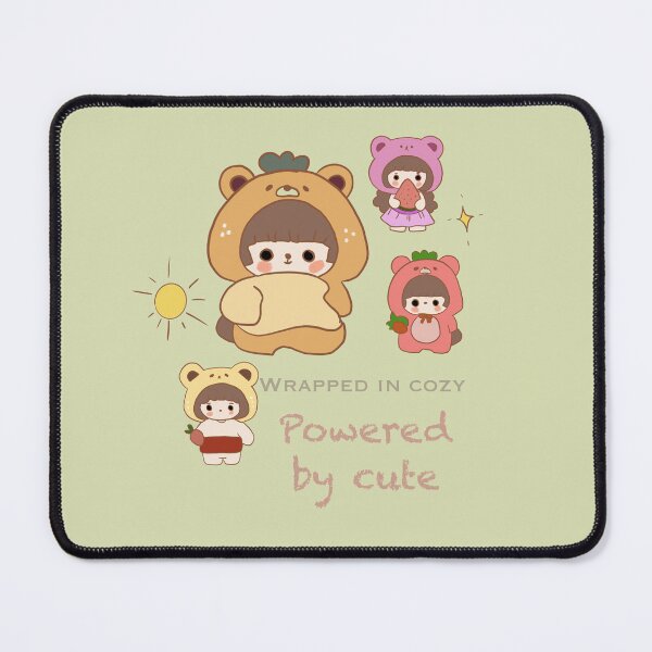 Item preview, Wrapped in Cozy, Powered by Cute – Kawaii Bear & Strawberry Hoodie Characters designed and sold by Yooashop.
