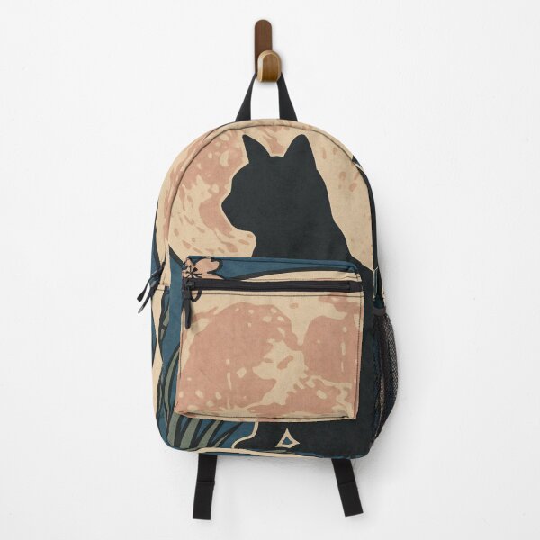 Item preview, Black Cat Beneath the Full Moon — Japanese Woodblock–Style with Cherry Blossoms designed and sold by Teequeque.
