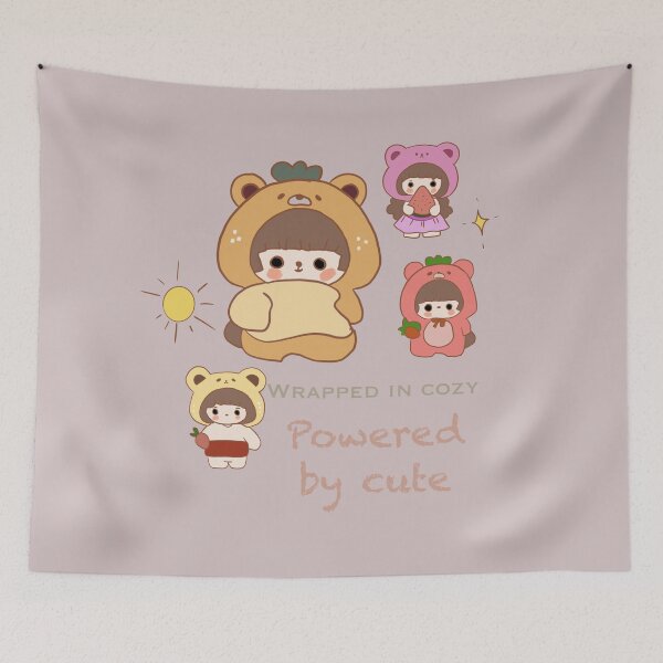 Item preview, Wrapped in Cozy, Powered by Cute – Kawaii Bear & Strawberry Hoodie Characters designed and sold by Yooashop.