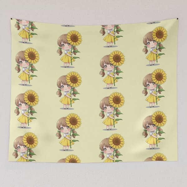 Item preview, Chibi Girl with Sunflower Kawaii Anime Style Cute Summer Flower Art designed and sold by bvdesignart.