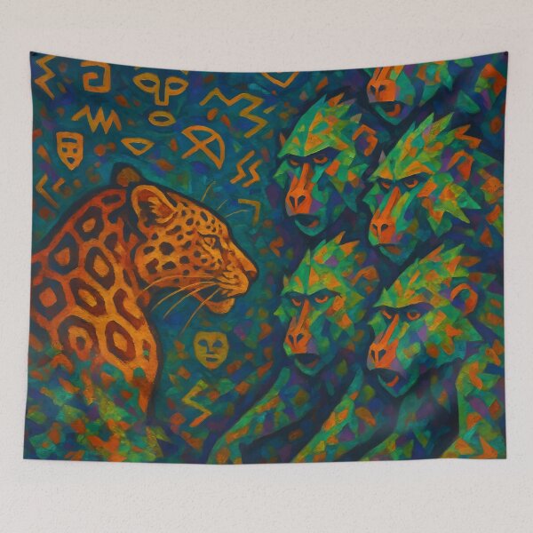 Item preview, Leopard and Baboons Tribal Spirit Art – Abstract Jungle Painting designed and sold by WildlifeInc.