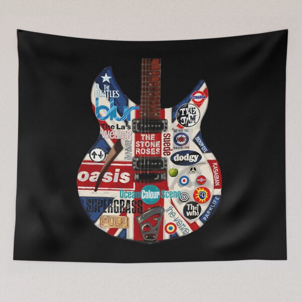 Item preview, Britpop Nineties Music Groups Mod Band Pop Art Union Jack Flag Rickenbacker Electric Guitar designed and sold by HOPETHEODORE.