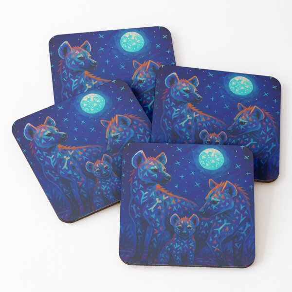 Item preview, Hyena Family Under Moonlight – Tribal African Abstract Painting designed and sold by WildlifeInc.