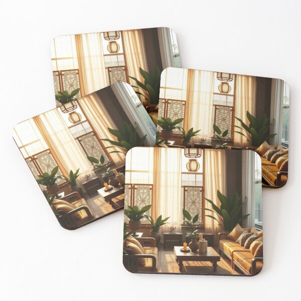 Item preview, Sunset Gold Retreat | Serene Tropical Living Room with Rattan and Shadows designed and sold by Vida e Arte.