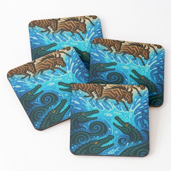 Item preview, Wildebeest Migration vs Crocodiles Tribal Surreal Art designed and sold by WildlifeInc.