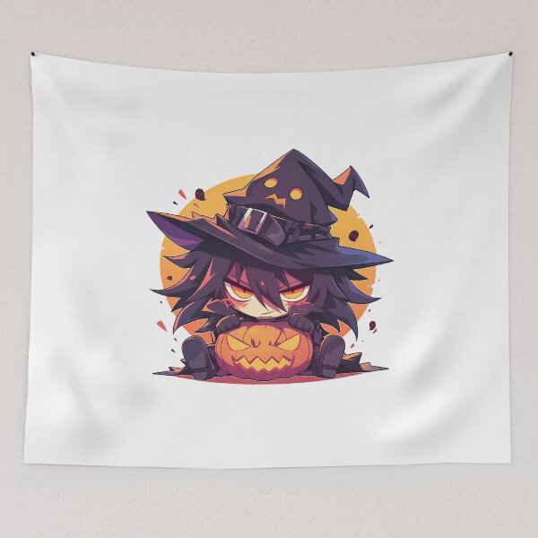 Item preview, Alucard Hellsing Halloween Chibi Witch Boy Pumpkin Black Hair Red Eyes Angry Cute Anime Boy designed and sold by HumbertoValveno.
