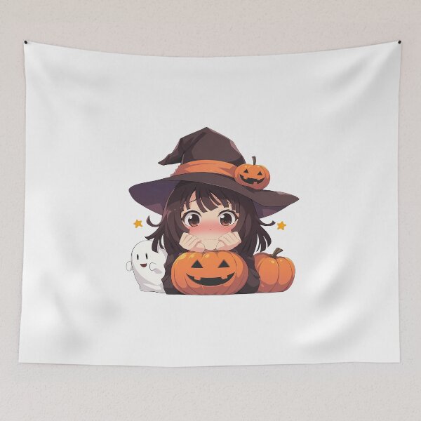 Item preview, Nadeko Sengoku Bakemonogatari Halloween Chibi Witch Girl Pumpkin Brown Hair Blush Face Cute Anime Girl designed and sold by HumbertoValveno.