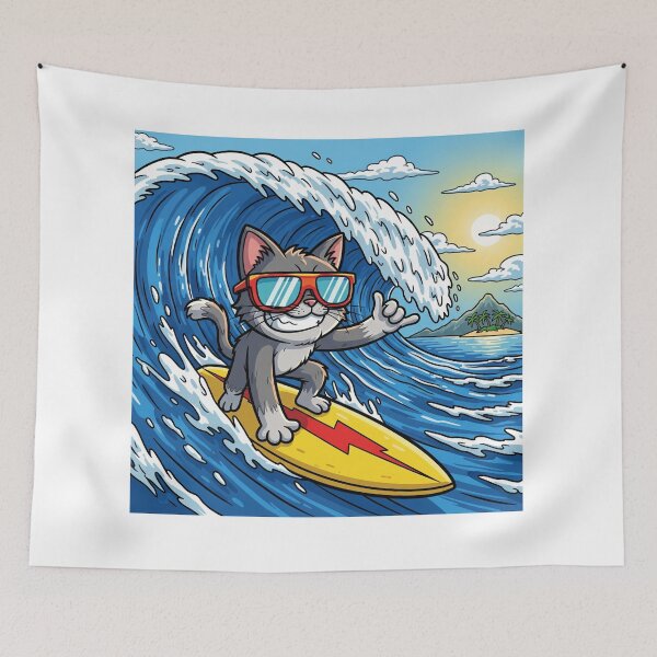 Item preview, Surf Cat Extreme: Cool Feline Surfing a Giant Blue Wave designed and sold by catlovers2025.