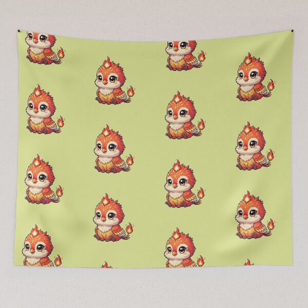 Item preview, Cute Baby Phoenix Rising from Flames Kawaii Fantasy Bird Art designed and sold by bvdesignart.