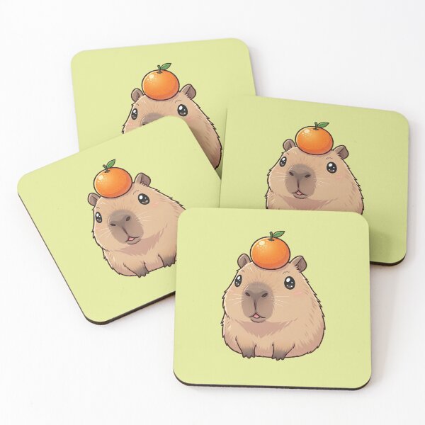 Item preview, Cute Capybara with Orange on Head Yuzu Bath Chill Animal Art designed and sold by bvdesignart.