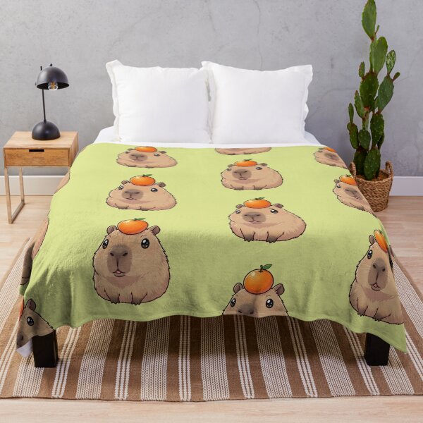 Item preview, Cute Capybara with Orange on Head Yuzu Bath Chill Animal Art designed and sold by bvdesignart.