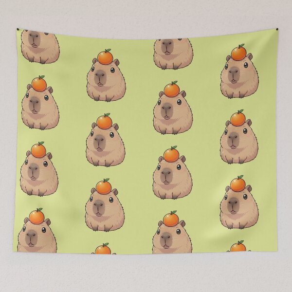 Item preview, Cute Capybara with Orange on Head Yuzu Bath Chill Animal Art designed and sold by bvdesignart.