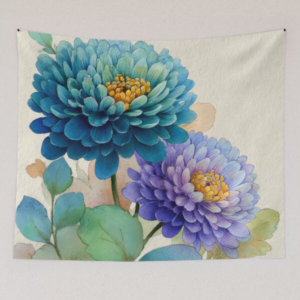 Artikelvorschau, Fantasy Floral Lila und Aqua Blau Aquarell-Stil entworfen und verkauft von DEC02.