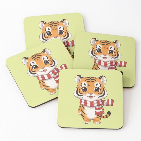 Item preview, Cute Chibi Tiger Wearing Cozy Scarf Kawaii Winter Animal Art designed and sold by bvdesignart.