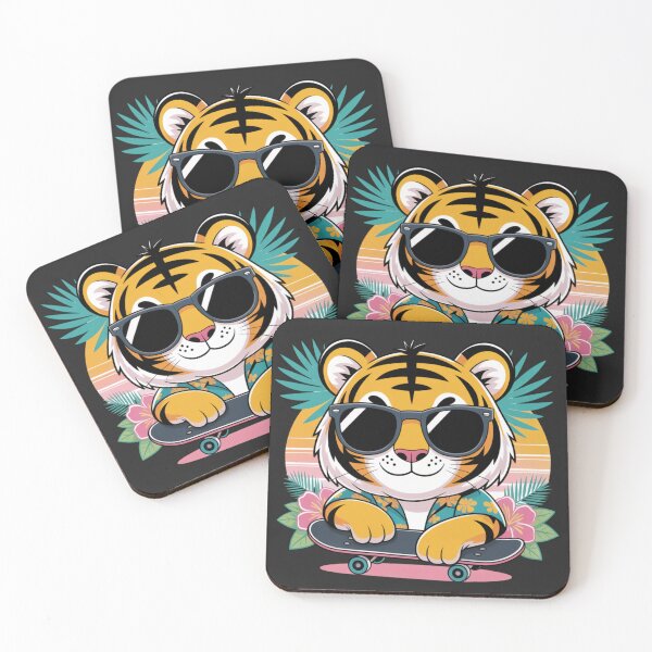 Item preview, Cute Chibi Tiger with Sunglasses and Skateboard | Kawaii Summer Cartoon Animal Design designed and sold by ColorSplash123.