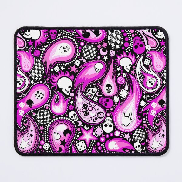Item preview, Punk Rock Paisley with Skulls and Flames Pink and Black designed and sold by Carlo-Atzei.