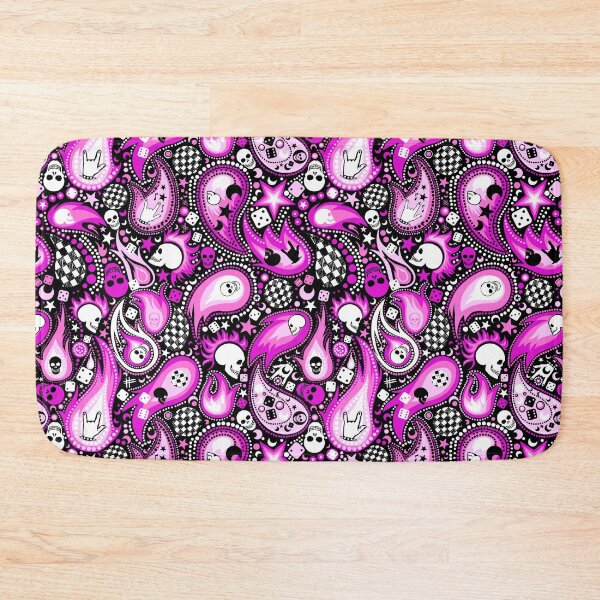 Item preview, Punk Rock Paisley with Skulls and Flames  Pink and Black designed and sold by Carlo-Atzei.