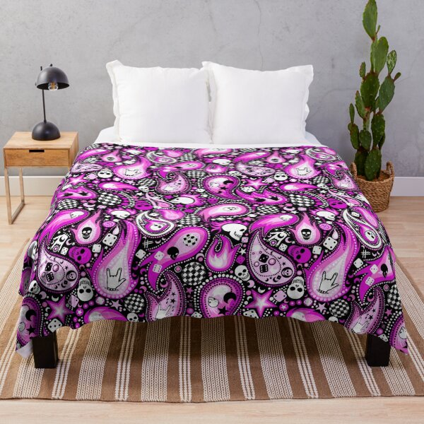 Item preview, Punk Rock Paisley with Skulls and Flames  Pink and Black designed and sold by Carlo-Atzei.