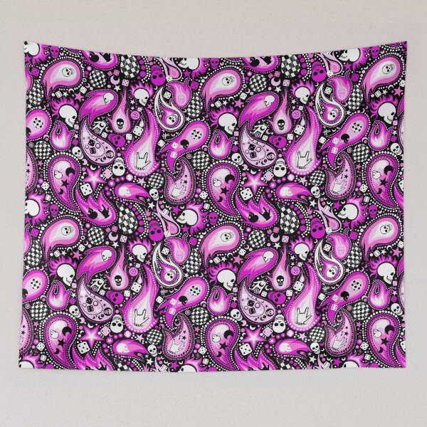 Item preview, Punk Rock Paisley with Skulls and Flames  Pink and Black designed and sold by Carlo-Atzei.