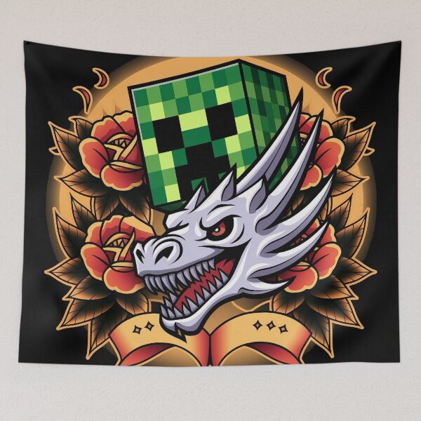 Item preview, Minecraft Creeper & Ender Dragon Tattoo Style – Ed Hardy Inspired Design designed and sold by Thompika.