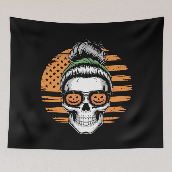 Item preview, US Flag Skull Messy Bun Halloween Patriotic designed and sold by savrmiller.