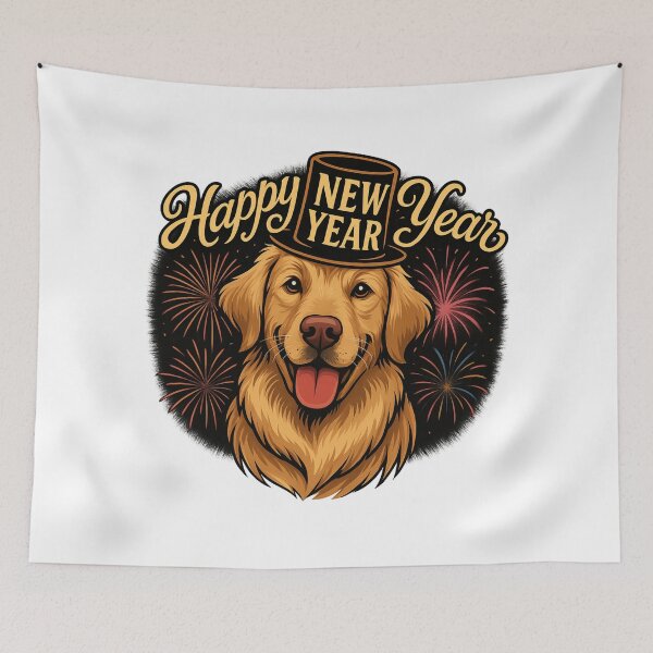 Item preview, Festive Golden Retriever with Fireworks New Year Design designed and sold by WitchyWhisper.