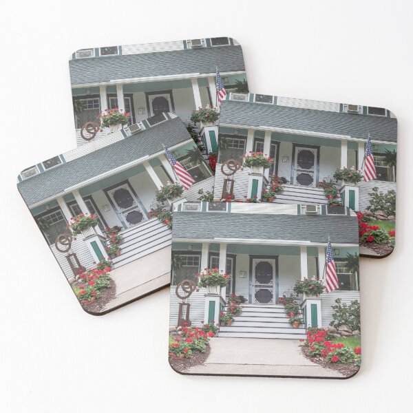 Item preview, White House with Porch and Red Geraniums Lining Walkway and Steps designed and sold by LINDA MCKUSICK.