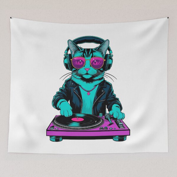 Item preview, Cool DJ Cat – Retro Party Feline with Headphones and Turntable designed and sold by sherifshaaban.