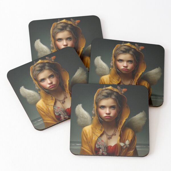 Item preview, Raincoat Angel – Surreal Fantasy Portrait with Wings and Butterflies designed and sold by eyeconart.
