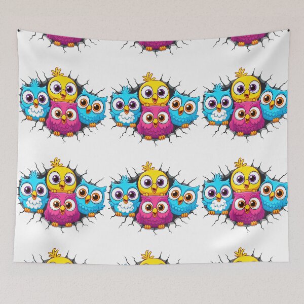 Item preview, Cute Colorful Cartoon Owls Cracking Through Wall designed and sold by ArtfulWeave.